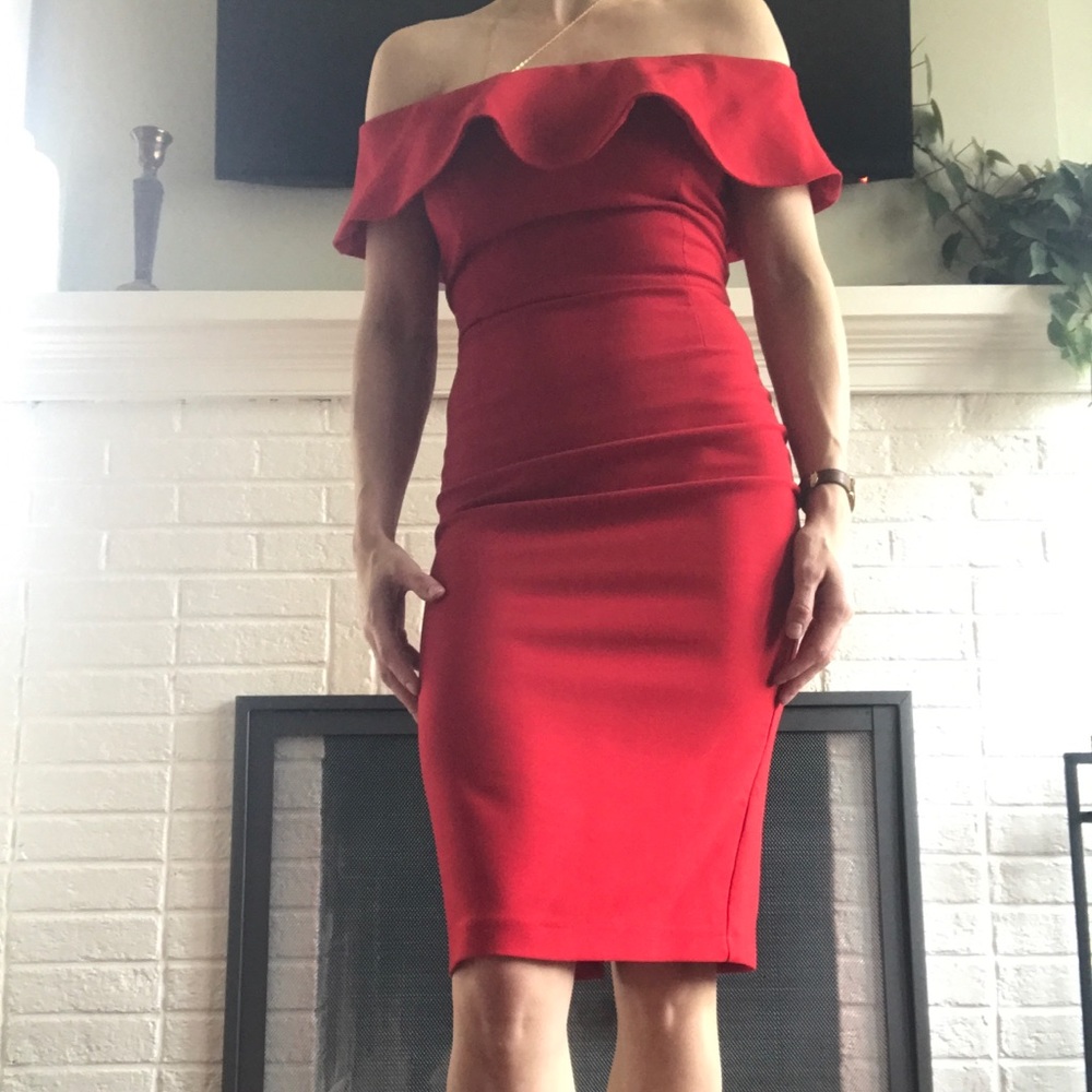 Zara off the shoulder ruffle dress.